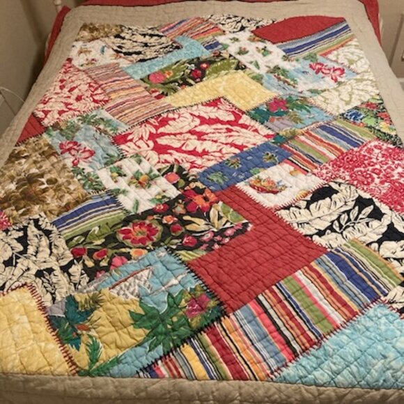 Pottery Barn Patchwork Hawaiian Luau Salsa Quilt TWIN 100% Cotton - Picture 4 of 10